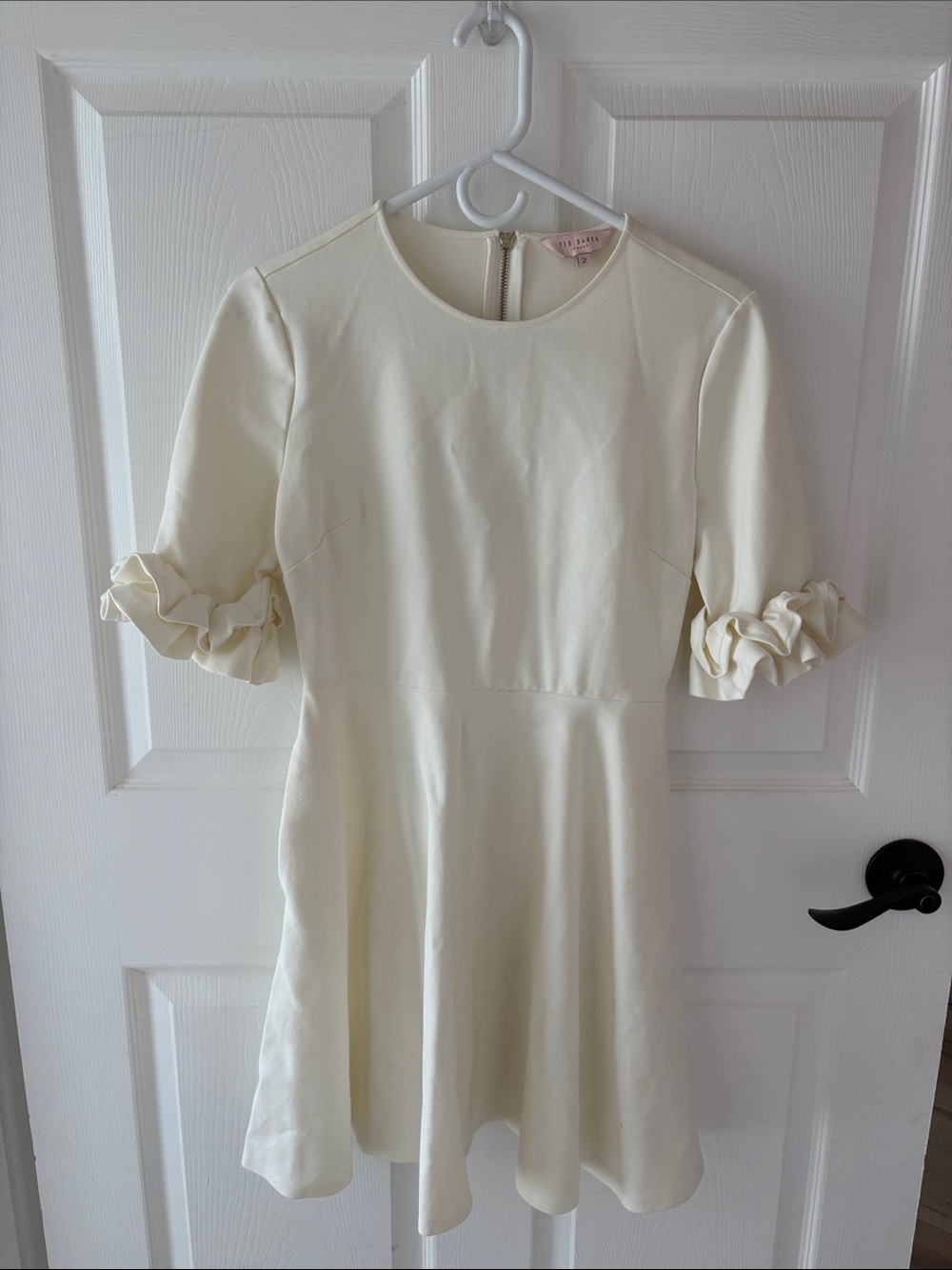 Ted Baker Women's Cream Party Dress with Ruffled Sleeves
